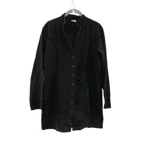 Giocam‎ Womens Button Down Top Wearable Art Lagenlook Boho Casual Black Size XXL